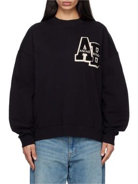 *SOLD* Anine Bing Black Miles Letterman Oversized Crewneck Sweatshirt sz Small